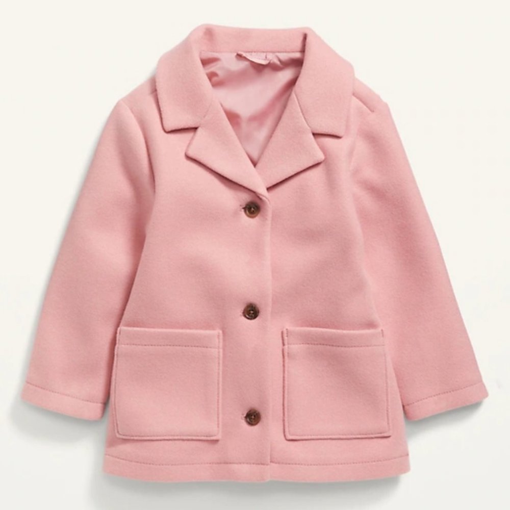 NEW Old Navy Soft-Brushed Button-Front Coat Toddler Girls Classic Trench Pink